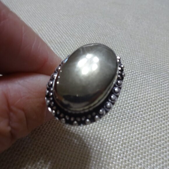 Unique APACHE PYRITE Handmade Sterling Ring Size 8.25 #31C - Picture 2 of 3